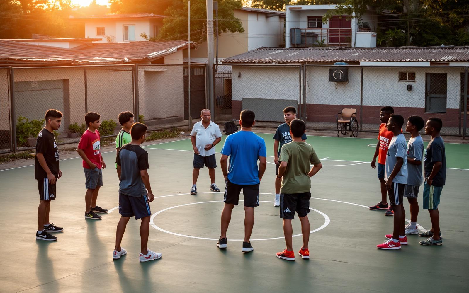 Treinamento comunitário com jovens em quadra ao ar livre